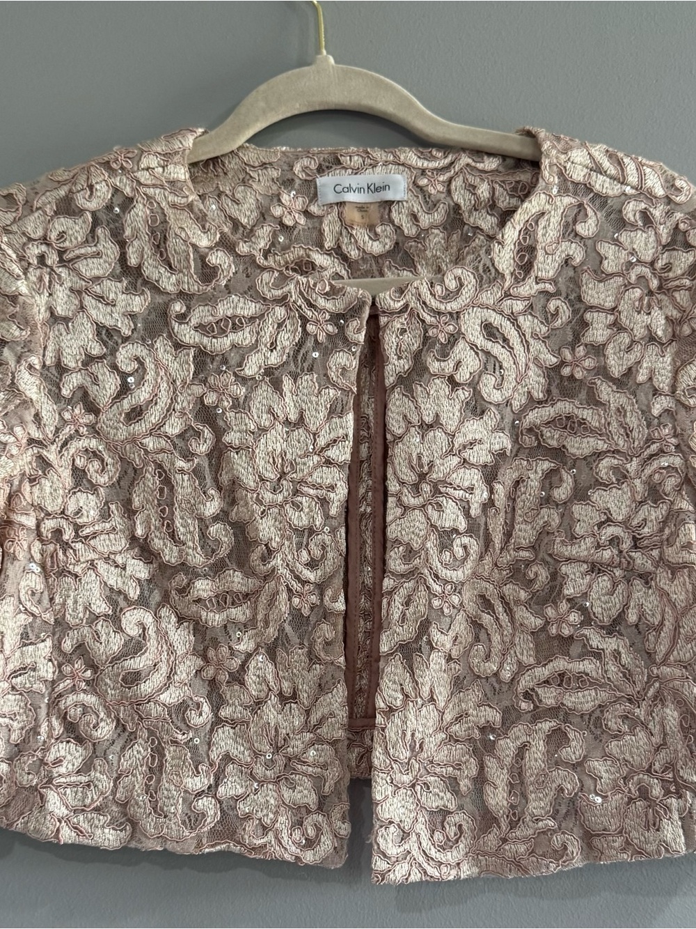Calvin Klein Dusty Rose Embroidered Sequin Crop Jacket